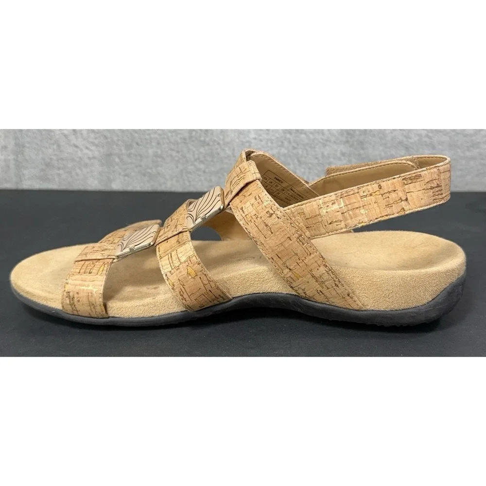Vionic Amber Adjustable Sandal‎ Women's 10 Cork Gold Flat Arch Support Comfort
